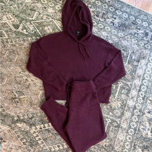 Express 2 Piece Super Soft Jogger Set With Burgundy Hooded Sweatshirt Size Small